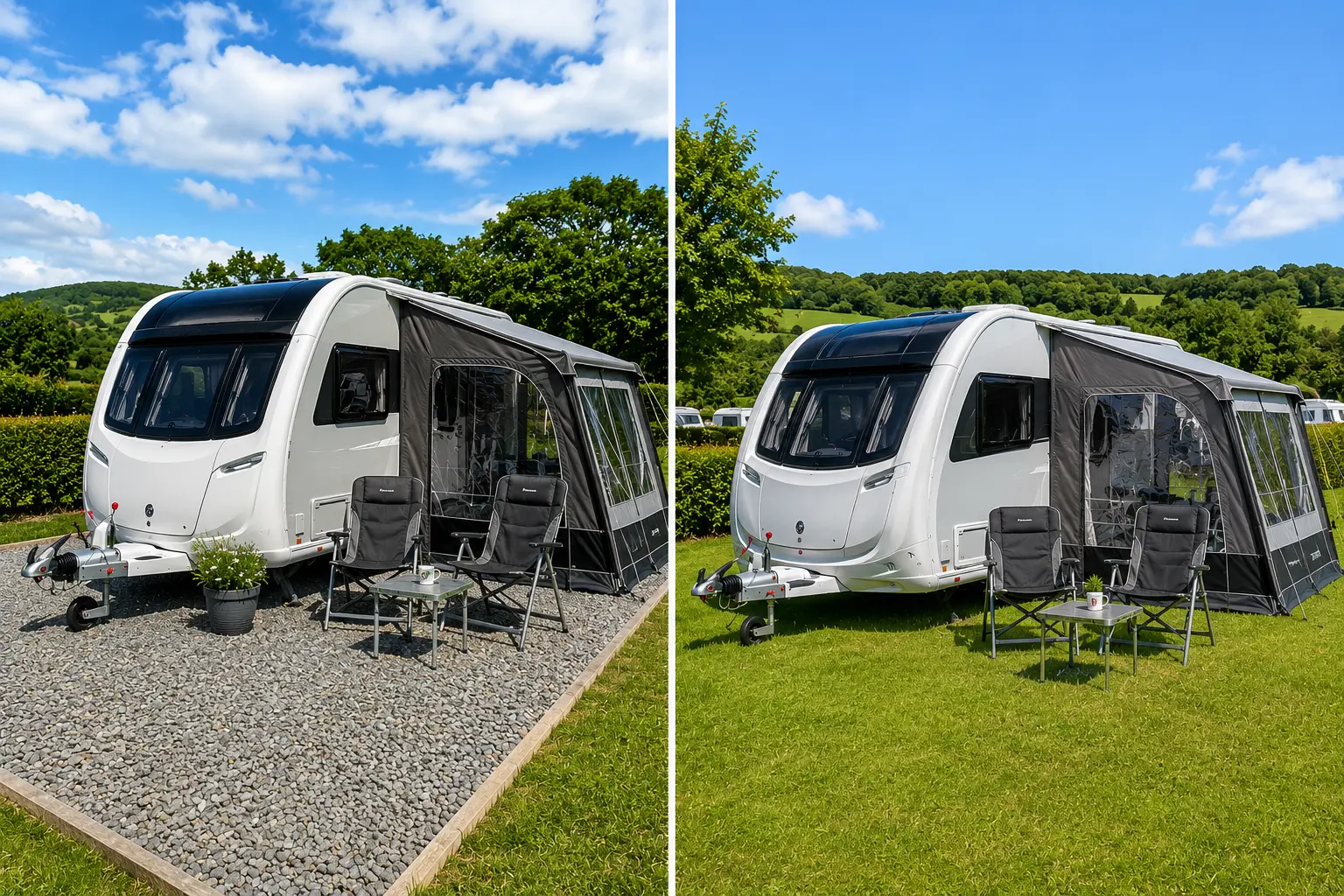 Comparison between hardstanding and grass touring pitches at a UK caravan site