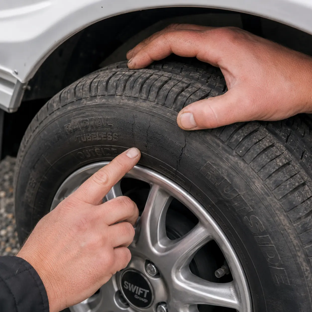 Caravan tyre inspection for cracks and damage